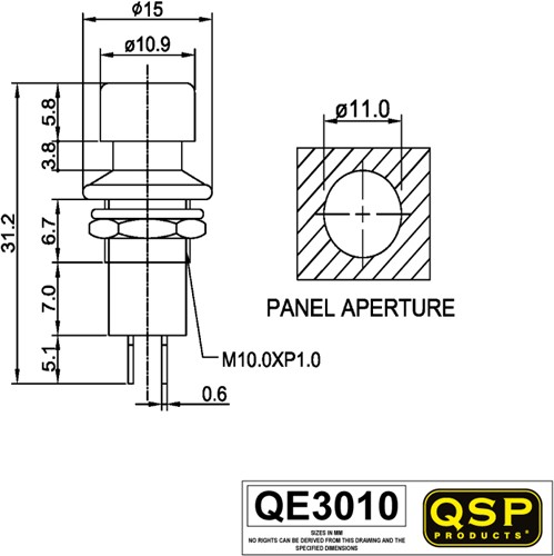 Push button - Red - 12V/1A-2